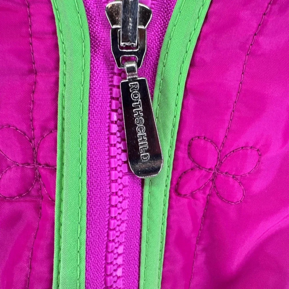 Rothschild Girls Quilted Floral Pink Green Zip Hooded Jacket Size L 14